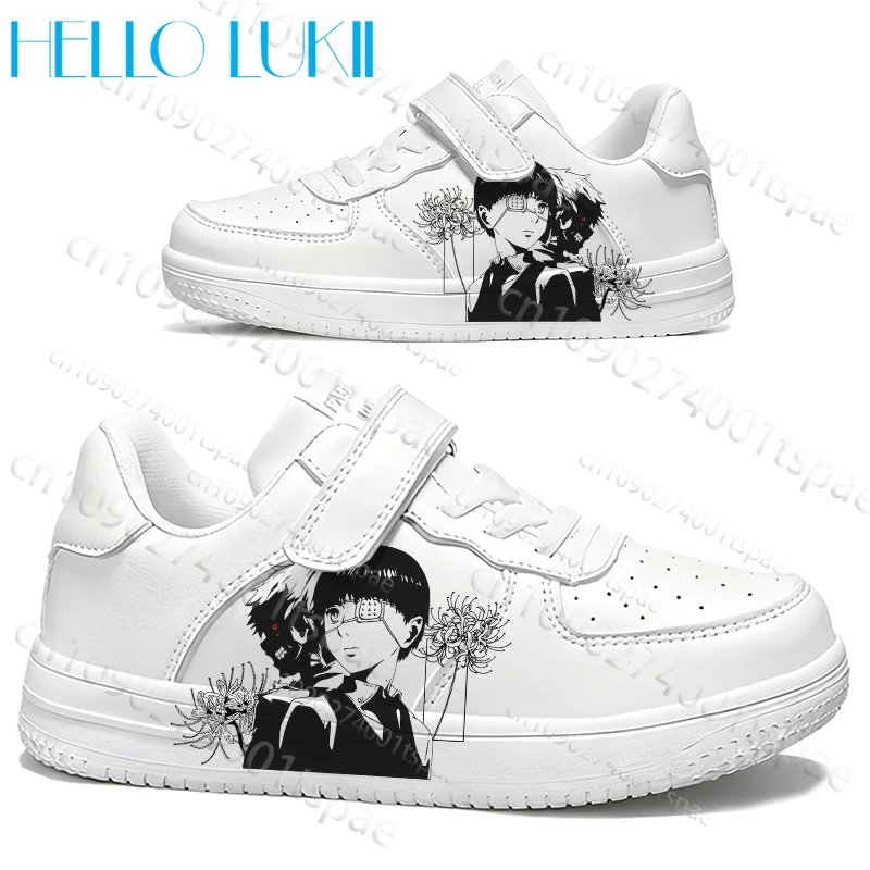 

Kaneki Ken Design, дышащая детская обувь для мальчиков и девочек, белая простая повседневная обувь из искусственной кожи на шнуровке, рождественский подарок