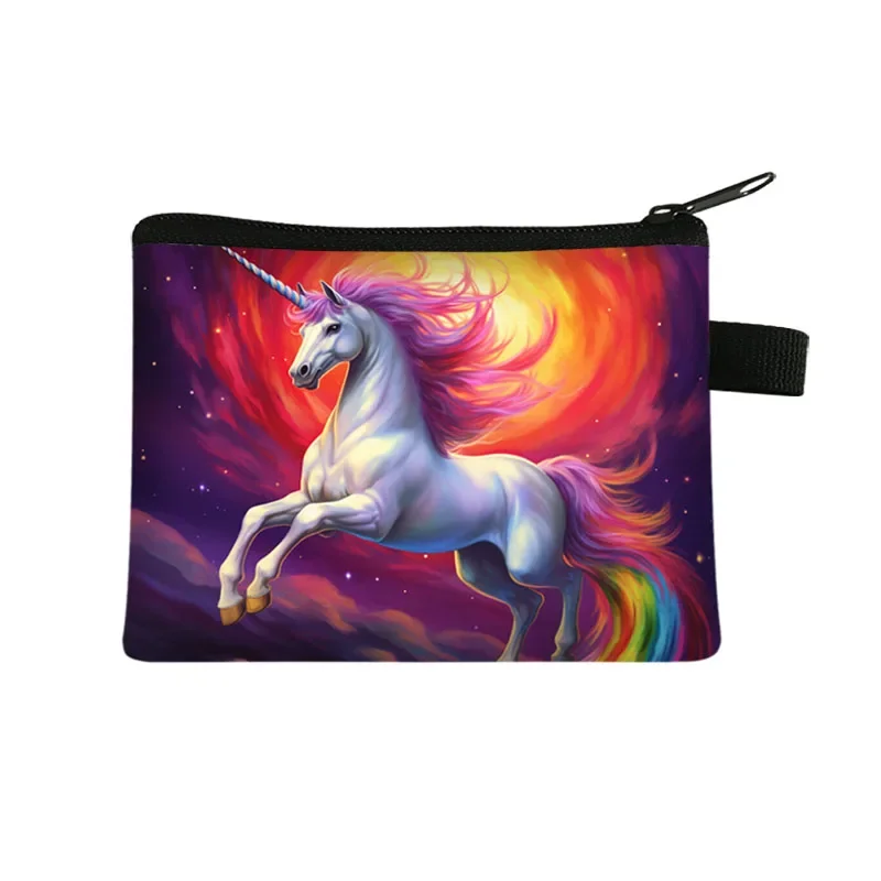 Cute Cartoon Unicorn Print Coin Purses Fantasy Rainbow Colorful Coin Bag Girl Kawaii Keys Credit Card Holder Small Wallet Gift