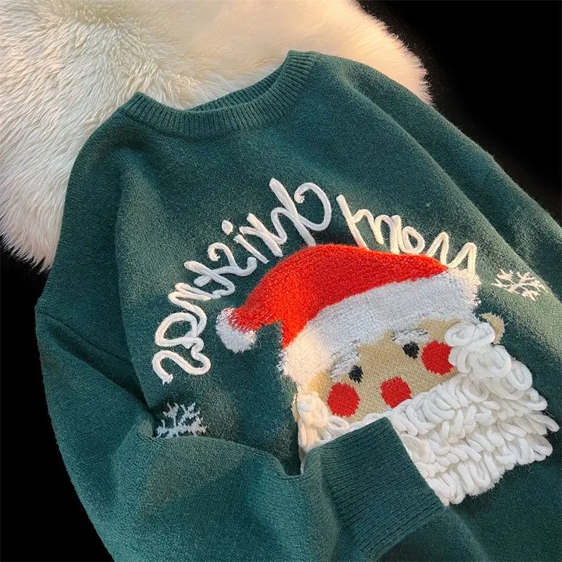 Retro Interesting Santa Claus Round Neck Autumn and Winter Design Niche Couple Knitted Sweater