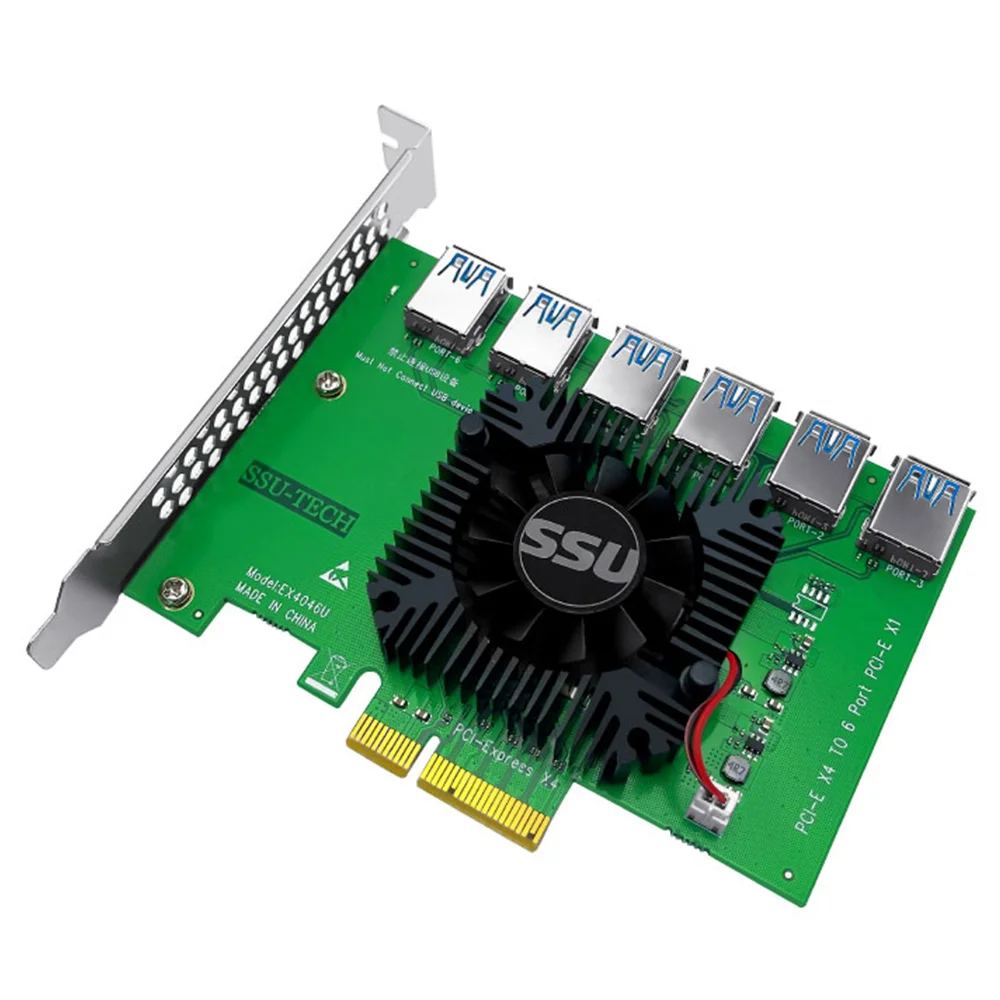 

Карта расширения SSU PCI Express 1-6, переходник PCI-E к PCI-E, адаптер PCIE 4X к 6 портам USB 3,0, Райзер-удлинитель для майнинга биткоинов