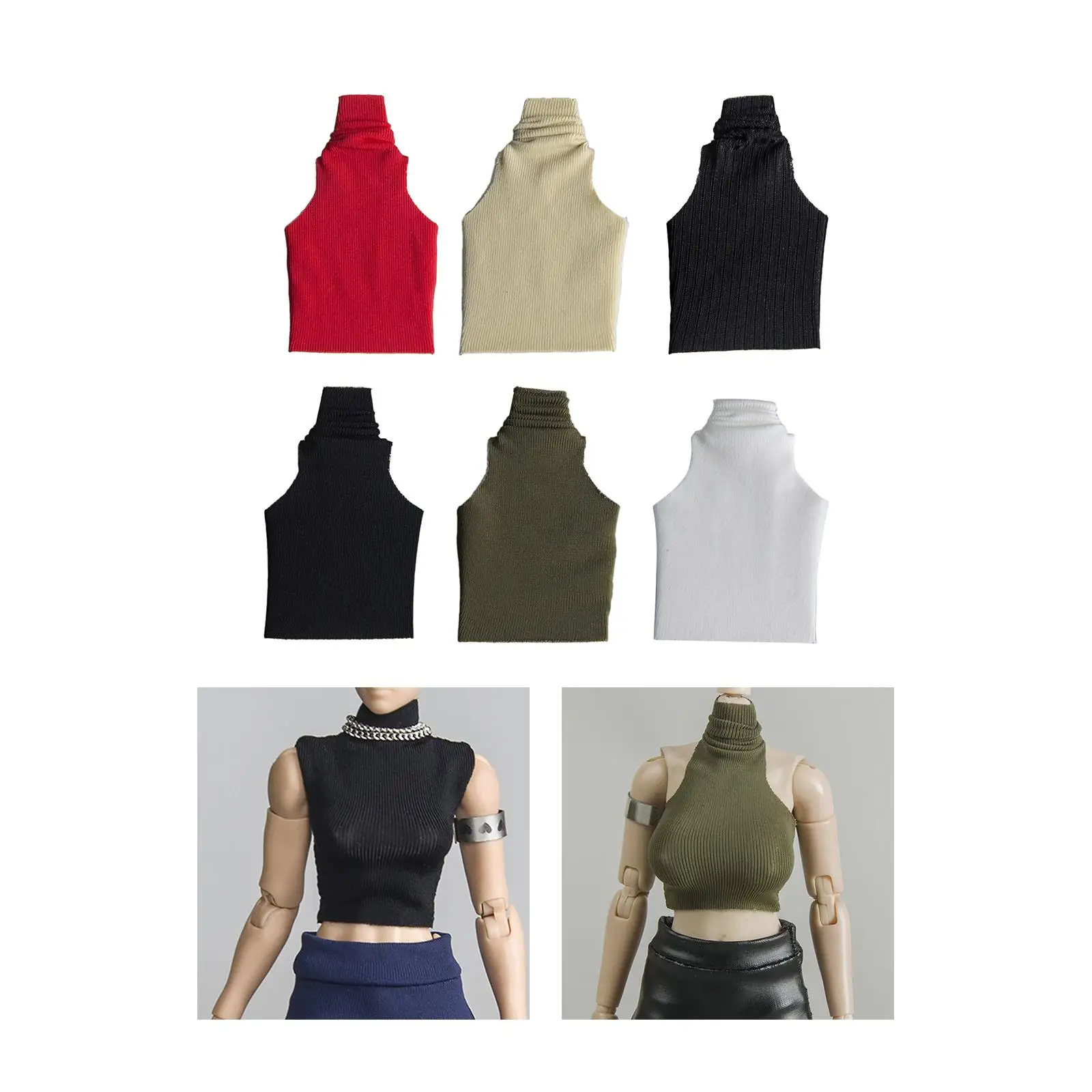 Roupa para Boneca em Escala 1:12: Blusa Regata de Gola Alta Sem Mangas em Tecido, Vestuário Miniatura para Bonecas Femininas de 6 Polegadas