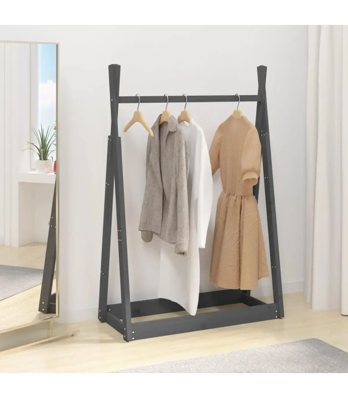 Coat rack for hats and coats solid wood pine coat rack gray 100x45x150 cm