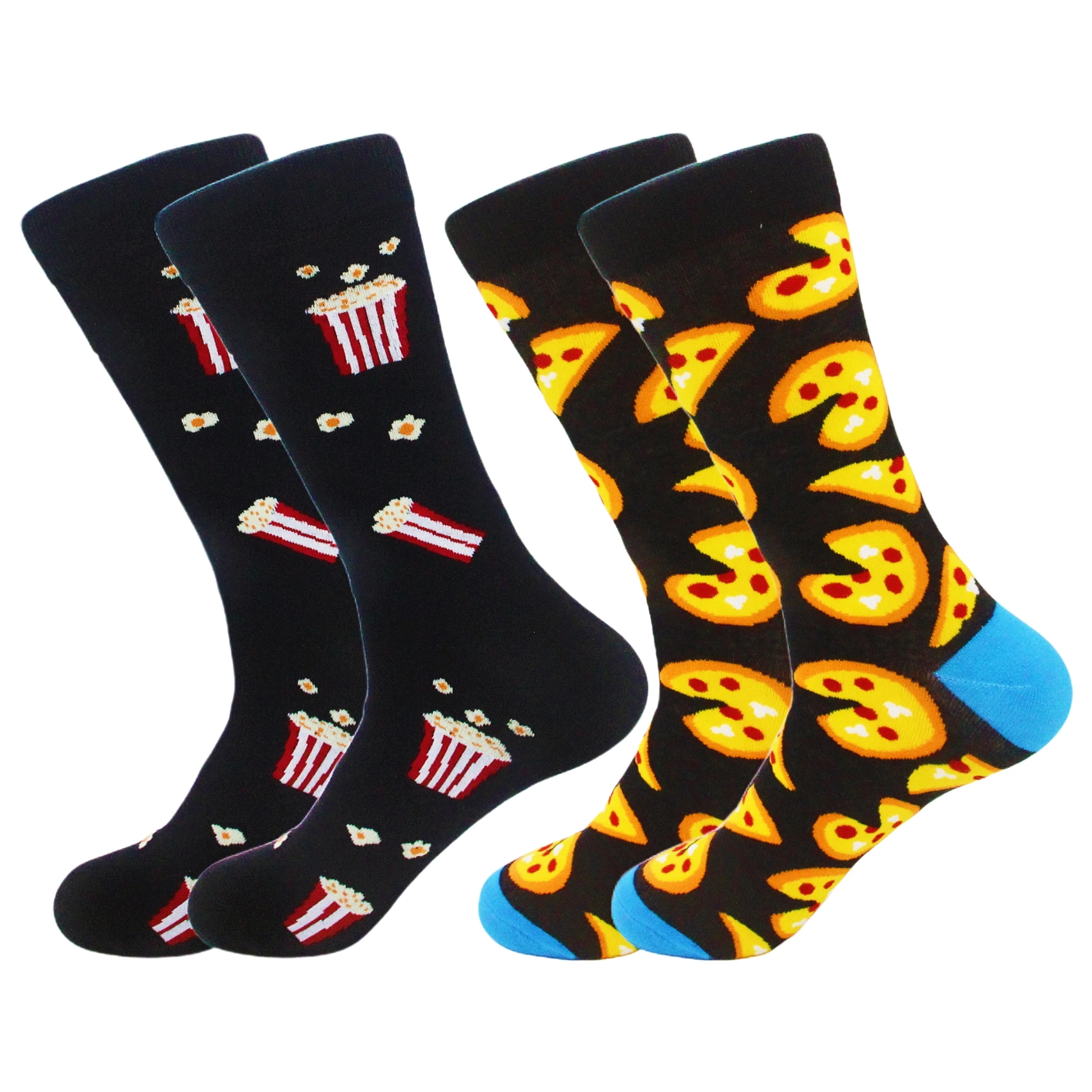 2 Paar Food-Serie Herbst- und Winter-Cartoon-Anime-Socken in der Mitte der Wade, japanisches personalisiertes Pizza-Popcorn in trendigen Strümpfen