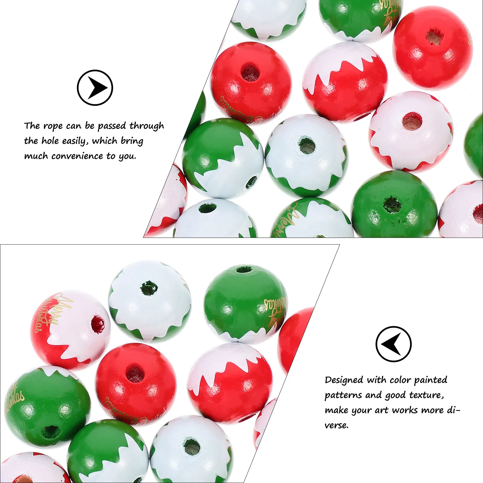 20pcs Christmas Wooden Beads for DIY Crafts – Colorful Painted Patterns, Fade-Resistant & Peel-Proof