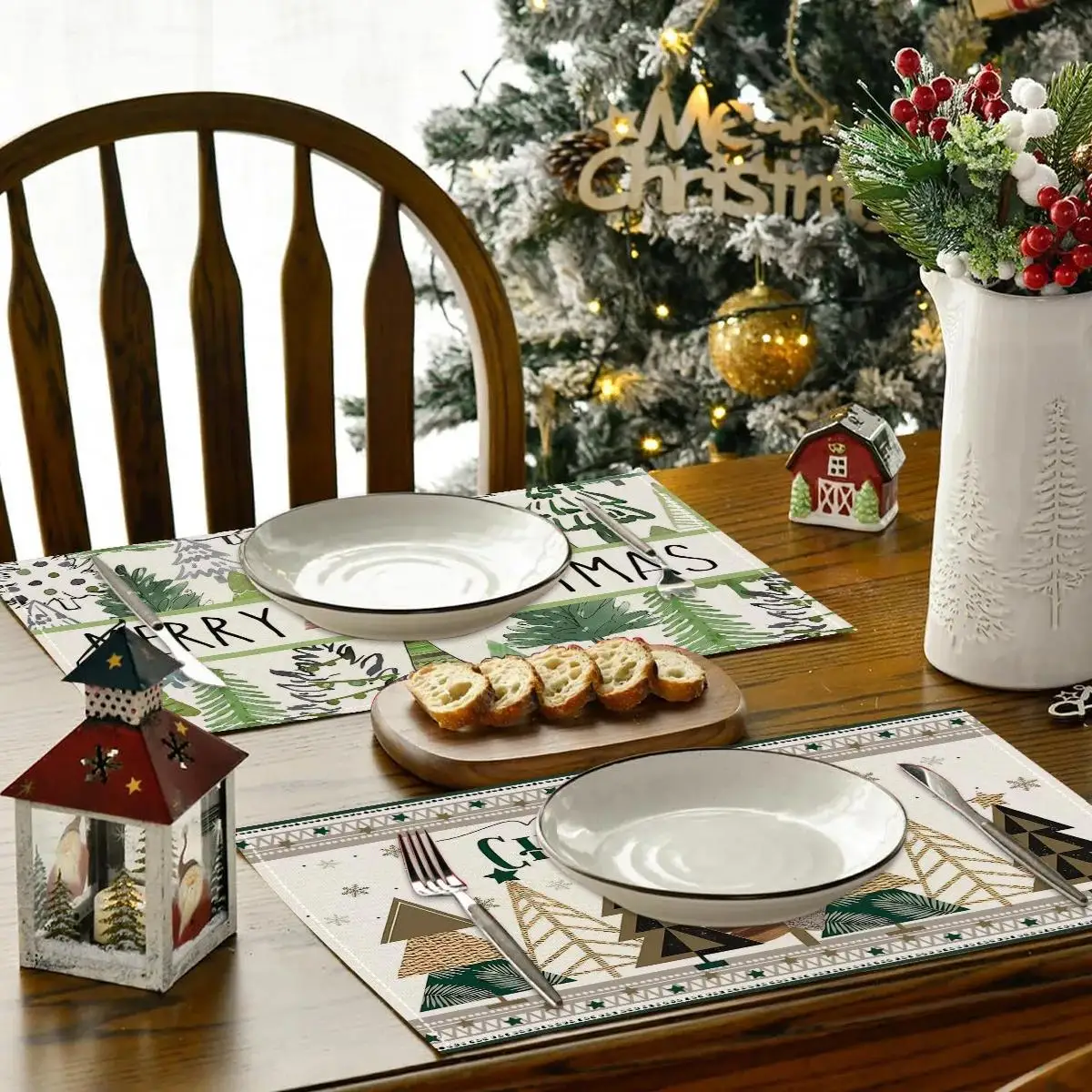 1PC Christmas Placemats for Table Set Linen Xmas Meal Mat Cartoon Nutcrackers Printed Party Individual Christmas Table Decor