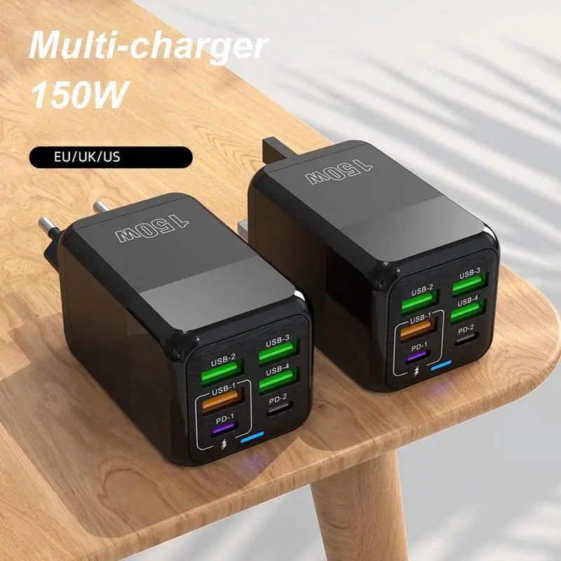 Multiport 150W Wall Charger 4 USB 2 พอร์ต PD Quick CHARGING ADAPTER สำหรับ iPhone 15 14 สำหรับ samsung สำหรับ Xiaomi EU/US/UK