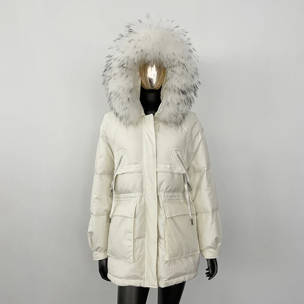 

CXFS 2025, зимняя рабочая одежда из 90% белого утиного пуха, куртка-пуховик Parker, женское пальто средней длины с капюшоном, утолщенное теплое пальто с воротником из меха енота