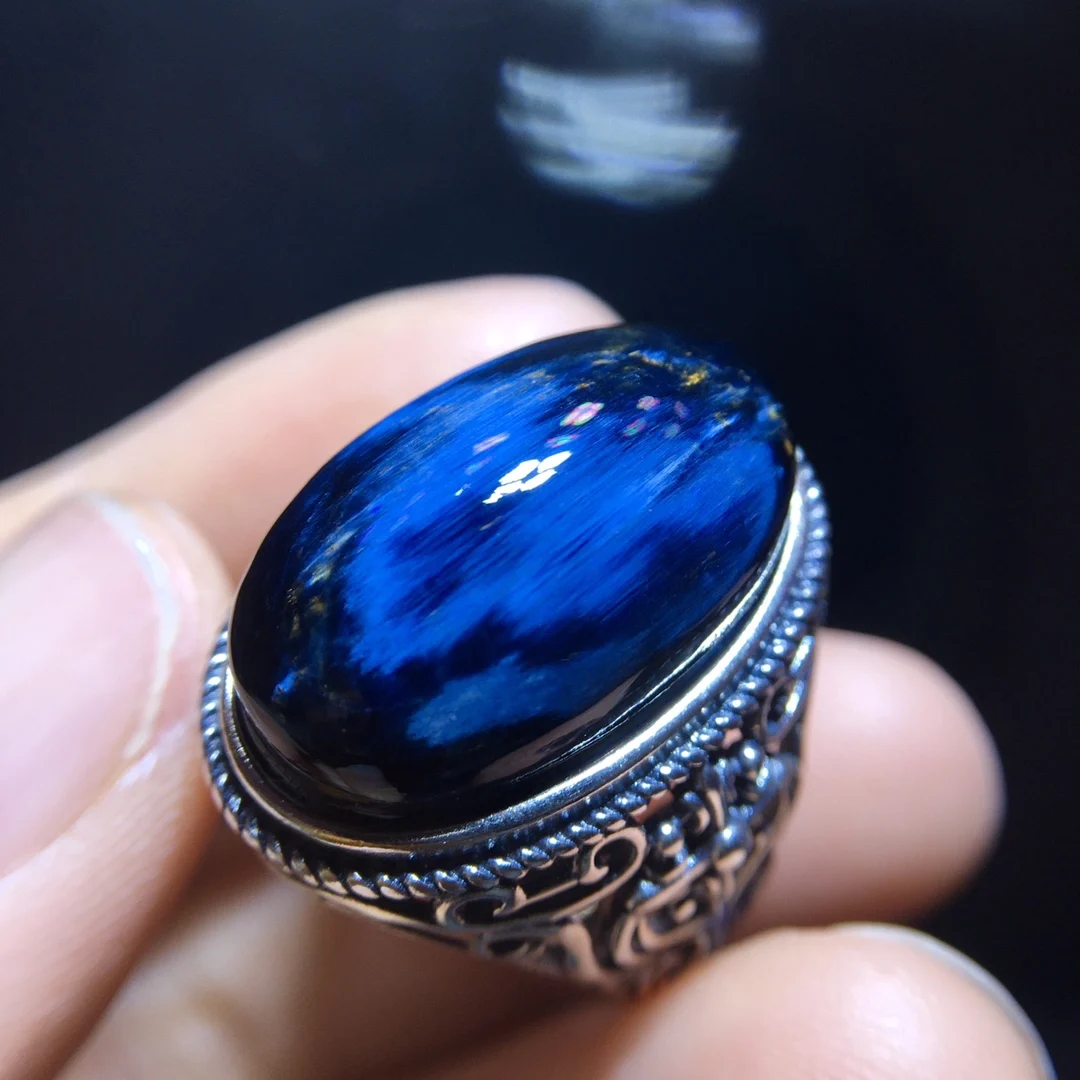 Natural Blue Pietersite Adjustable Ring Namibia 22.6/13.6mm Big Size 925 Silver Pietersite Chatoyant Gemstone Ring AAAAAA