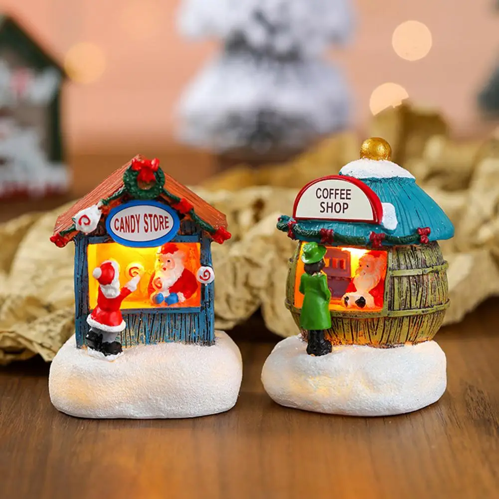 Durable Holiday Decorations Houses Set with Santa Figurine Resin Winter Village Scene for Holiday Home Decor Mini Light-up