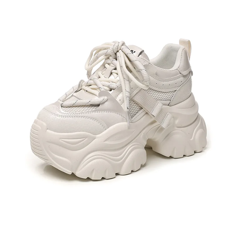 

Женские кроссовки Fujin на массивной подошве 3 дюйма, удобные кроссовки на платформе 8 см, весенне-осенние модные повседневные спортивные туфли из сетки