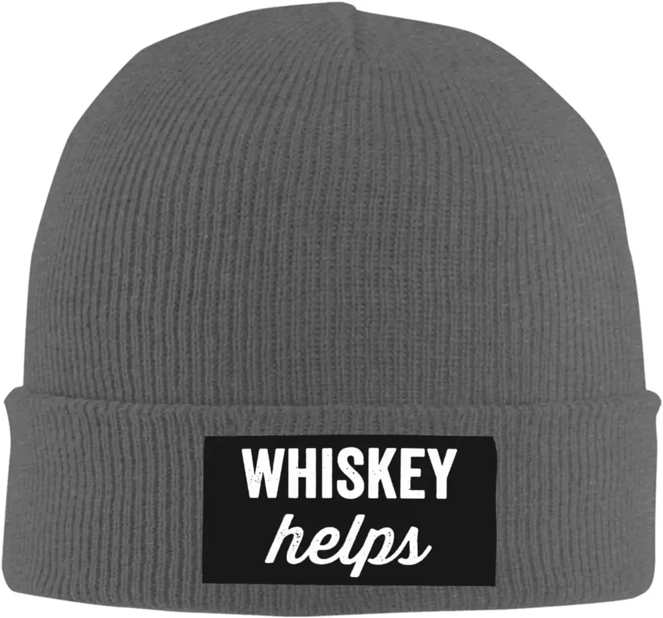 Whiskey Helps Beanie Black Warm Knit Winter Hat Cuffed Slouchy Skull Cap for Men Women