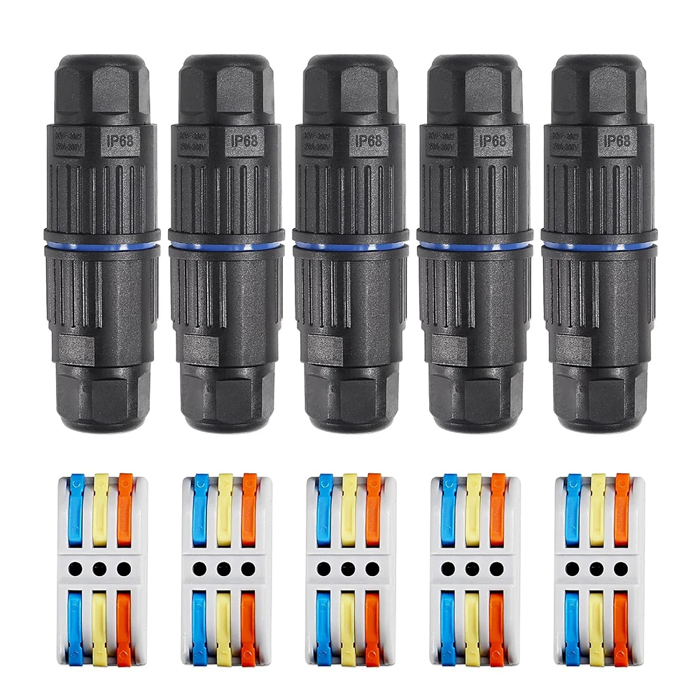 5pcs IP68 Waterproof Cable Connector Quick Connection KVSF-15 2 in 2 out 2/3/4/5 Pin Electrical Terminal Adapter Wire Connector