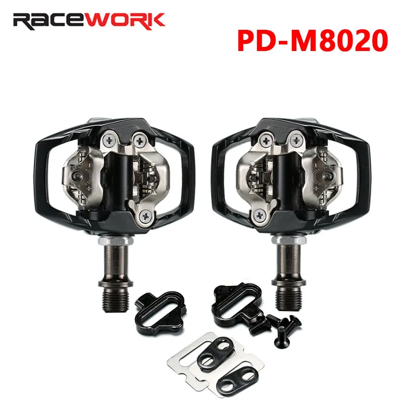 RACEWORK MTB PD M8020 Pedal Mountain Bike Pedal Clip with Cleats Automatic Bicycle Footrest Aluminum Paddle Bearings Pedal Parts