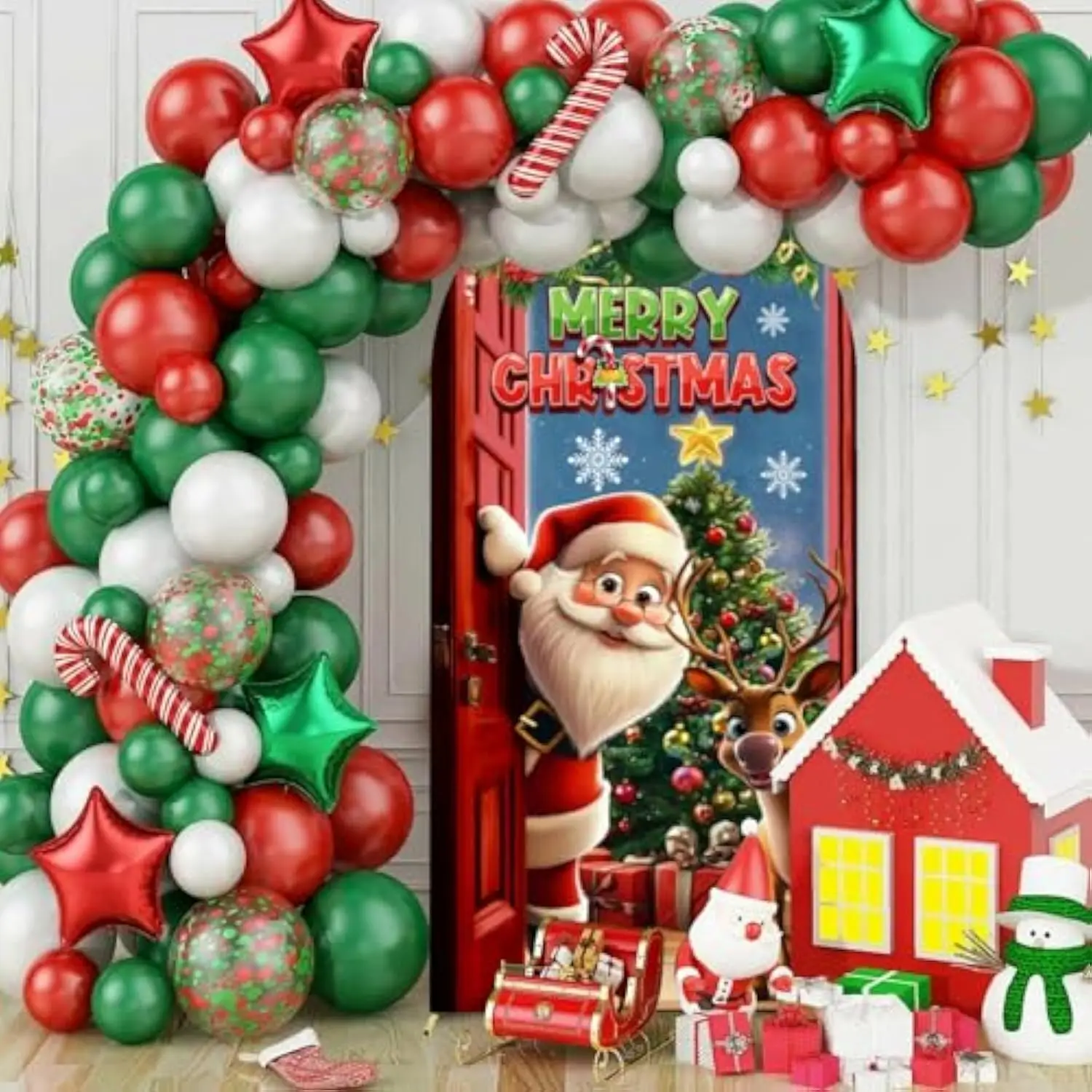 VIKAMA 메리 크리스마스 아치 배경 스탠드 커버 레드 아치 벽 배경 크리스마스 데이 라운드 탑 커버 겨울 크리스마스 파티