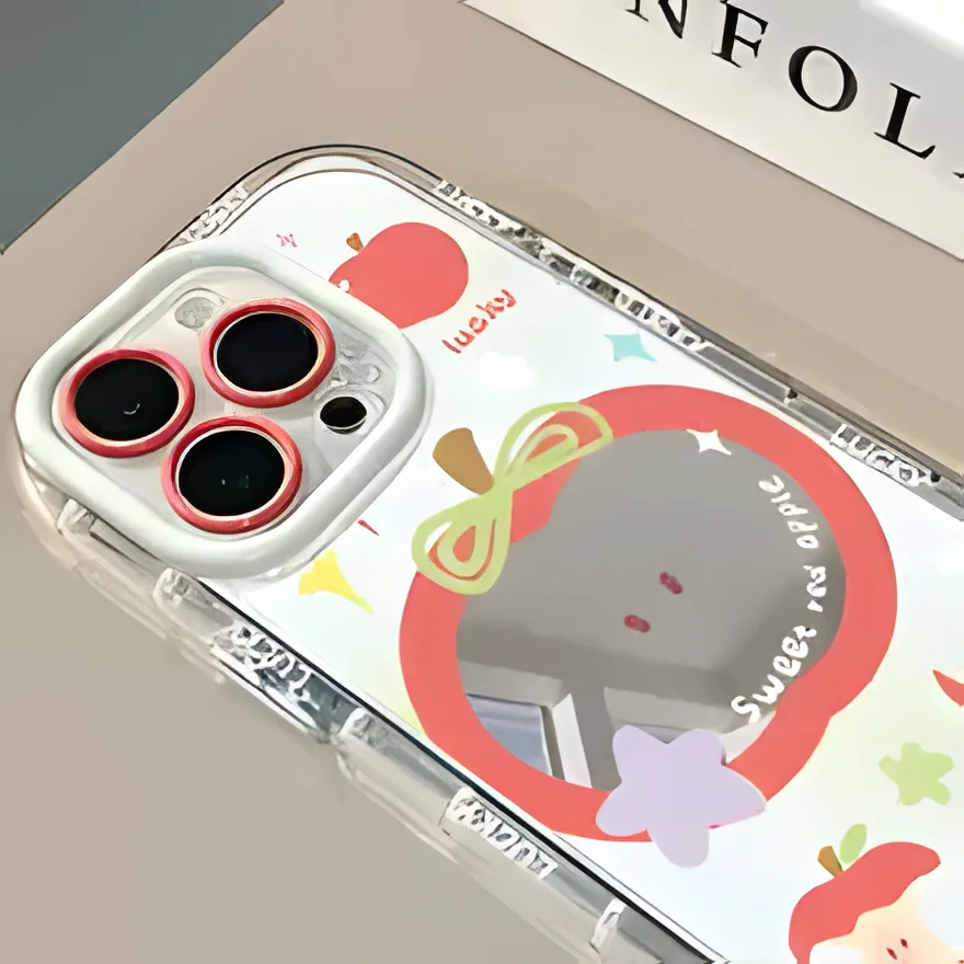 Roter Apfel mit Schleife Luftkissen-Spiegel-Handyhülle für iPhone 17 15 14 16 Pro Max 13 12 11 Pro XR XS 7 8 Plus 17Air Girl INS Cover – Detail 2