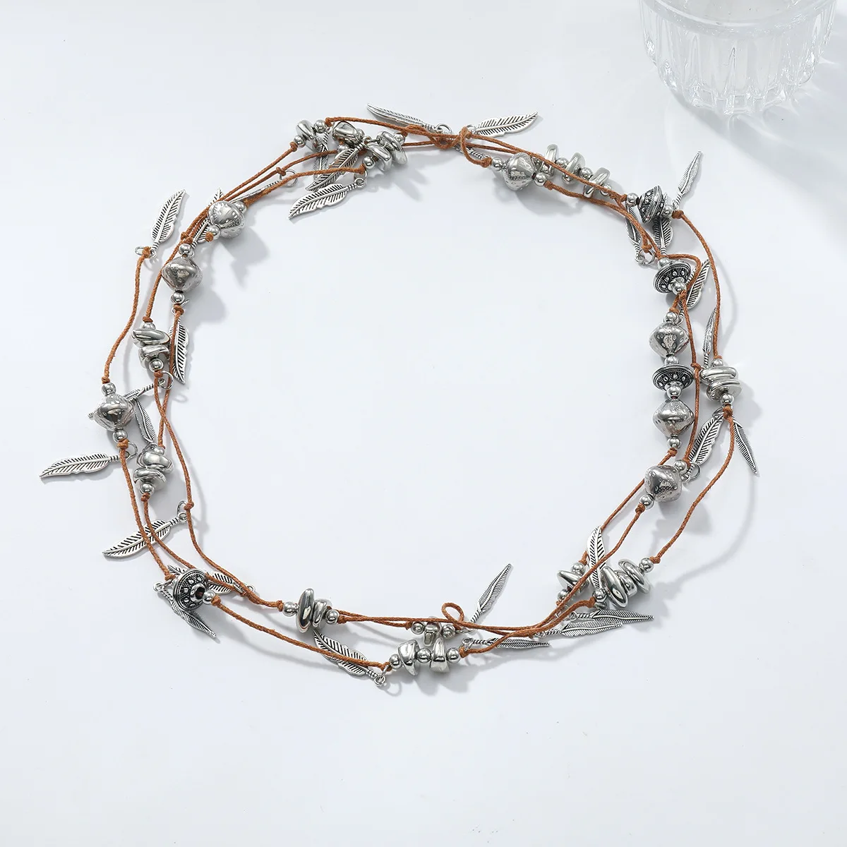 

ZAA Vintage Handmade Long Rope Chains Silver Feather Pendant Necklaces for Women Statement Jewelry Neck Accessories