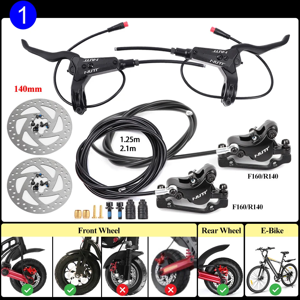 NUTT Power Off Brake Hydraulic Disc Brake With 2 Pin Male Sensor Left Right Side Install 140 160mm Rotor For E-Bike Scooter