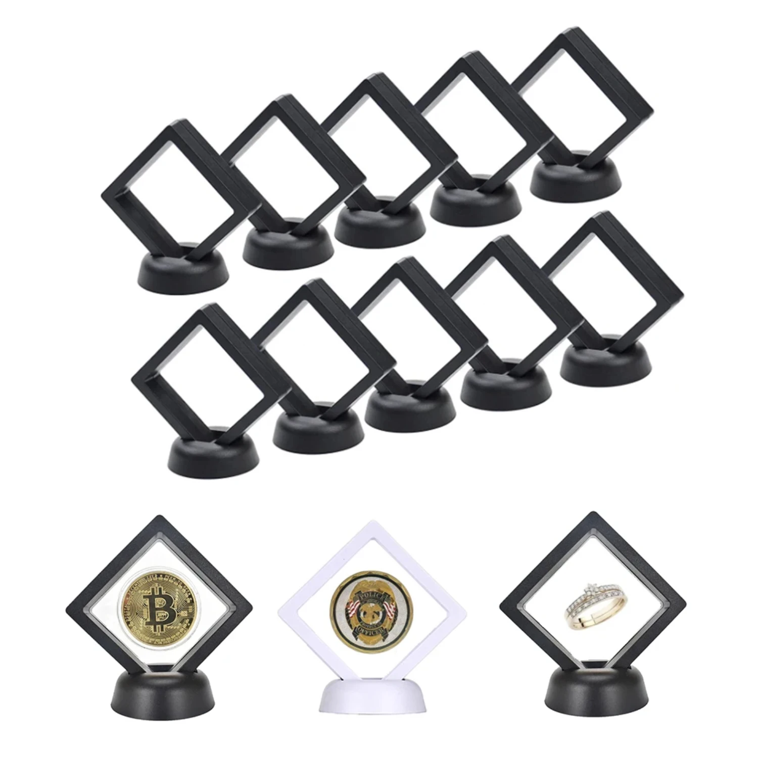 Reusable 3D Floating Coin Display Frame Stand Box | 30Pcs Medallion Challenge Coin Medal Holder Jewerly Ring Earrings - Display 