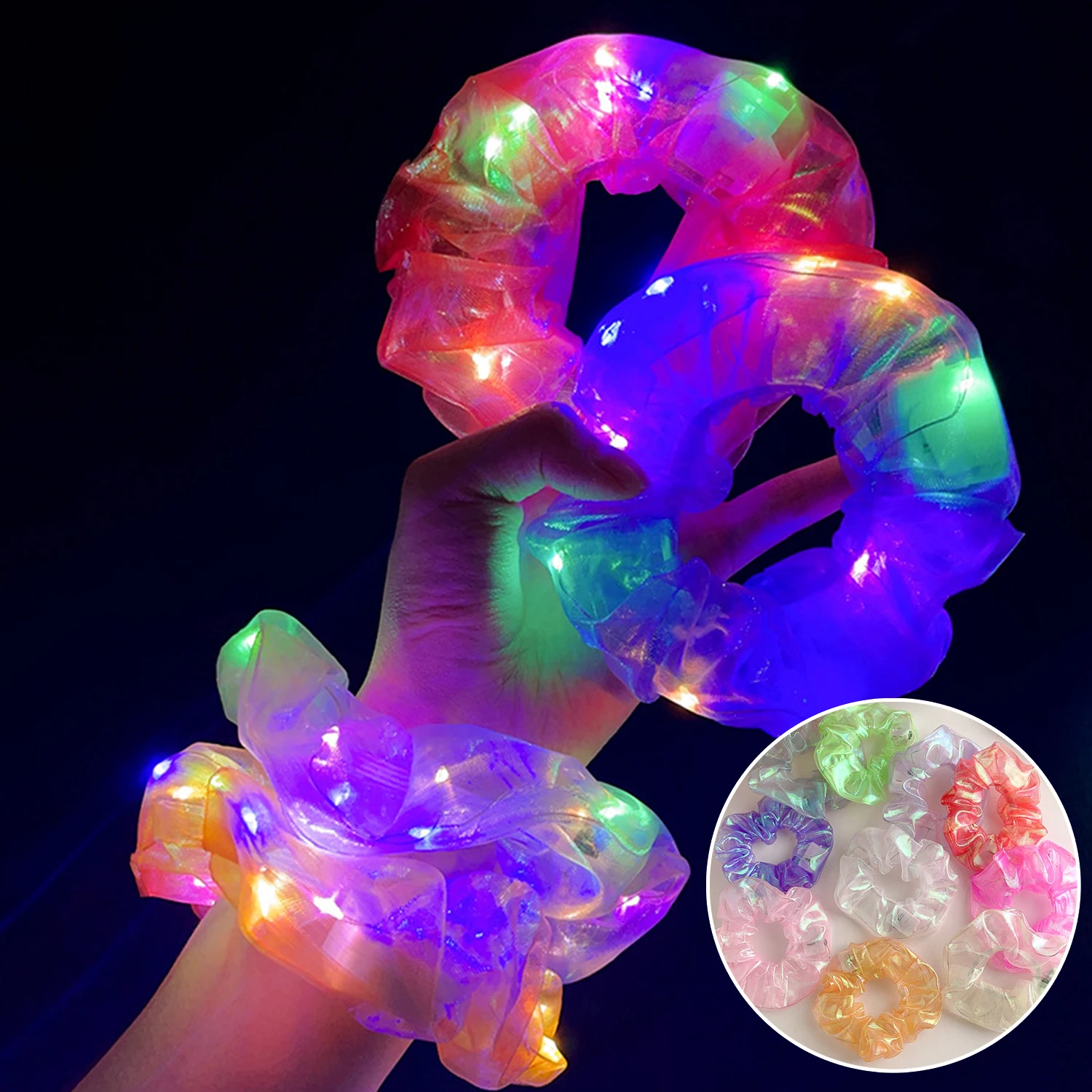 

LED Luminous Hair Bands Scrunchies Women Girls Headwear Hair Rope Simple Wrist Band Rings Rubber Band New Year Hair Accessories