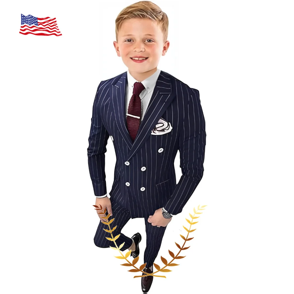 

2 Pieces Boys Pinstripe Suit Double-breasted Jacket Boys Tuxedo Set Shawl Collar Wedding Party Formal Suits for Boys