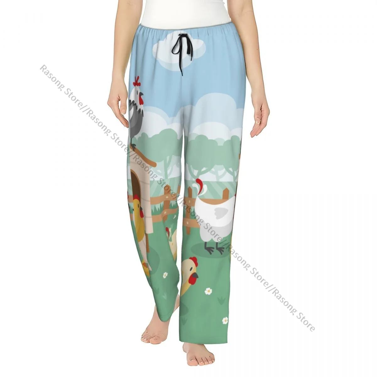 

Chickens Yard Flannel Pajama Pants for Women Soft Warm Sleep Pants with Elastic Waistband
