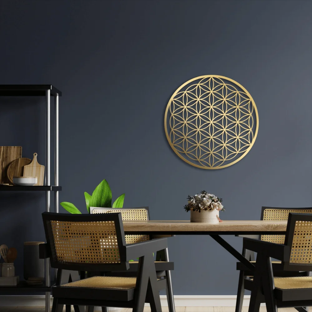 1 Stück Blume des Lebens Wanddekoration aus Metall |   Lotus-Kunstwerk – ideal für Schlafzimmer, Wohnzimmer (über der Couch) und Wände mit Blumenmuster