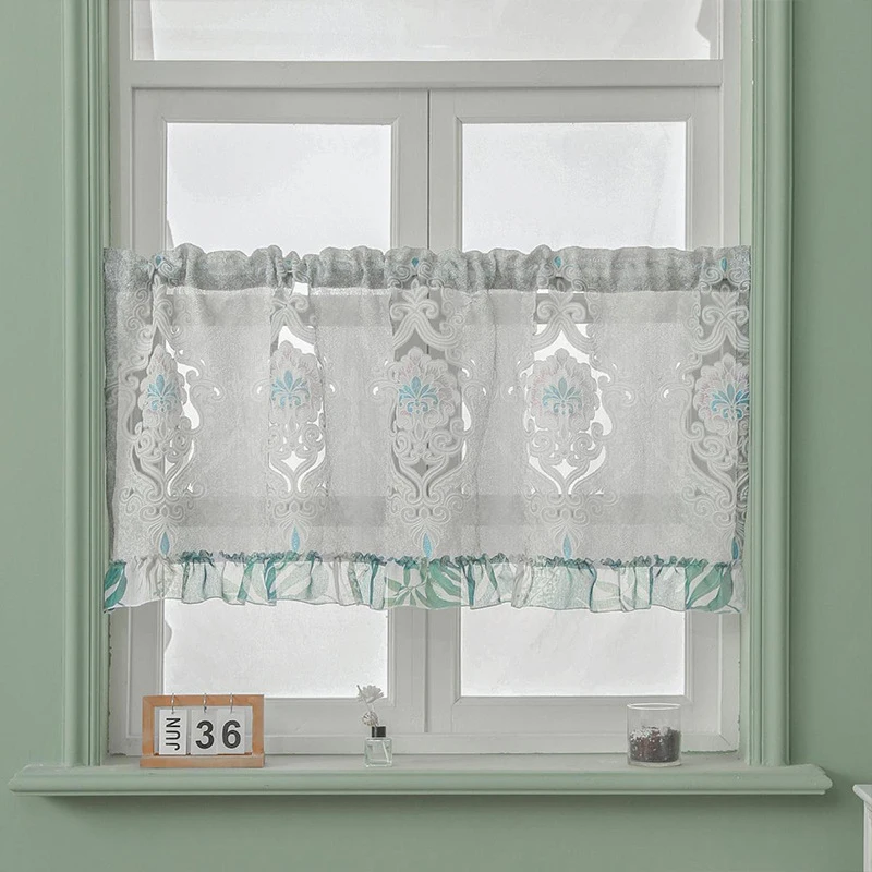 

Lace Curtains Sheer Floral Embroidery Ruffled Valances Rod Pocket Farmhouse Window Treatment for Nursery Bedroom and Living Room