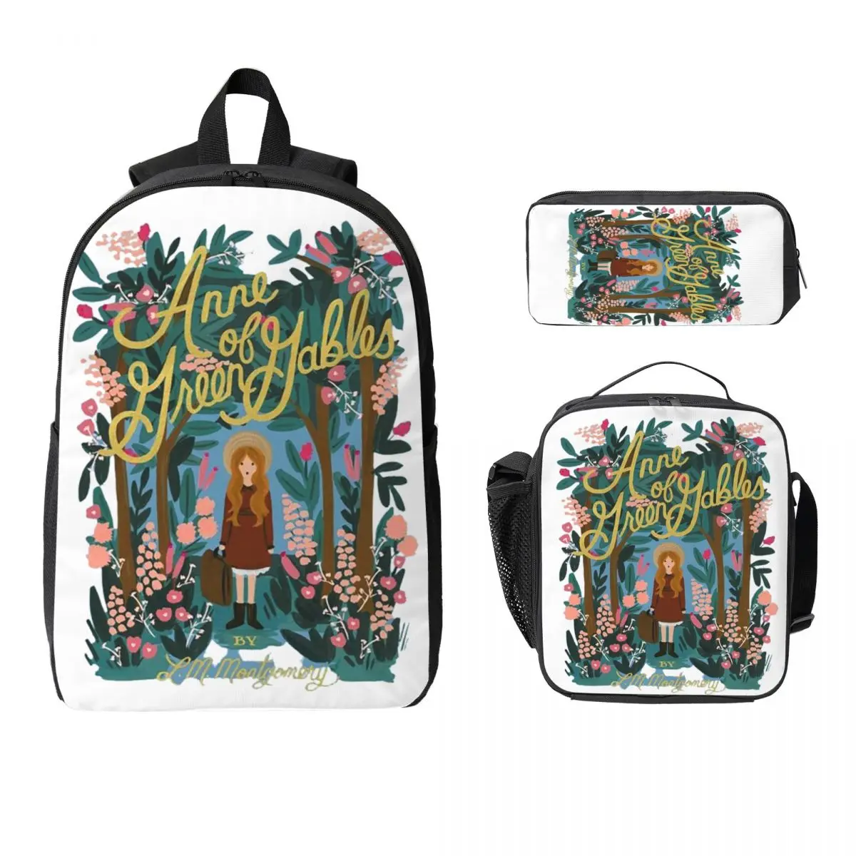 

Anne Of Green Gables Backpack Student Boys Girls BookBag School Bag Laptop Shoulder Bags 3ps Insulated Lunch Bag Pencil Case