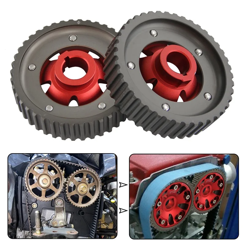 2PCS Adjustable Cam Gears For 93-01 Honda Prelude H22 H22A1 H22A4 DOHC VTEC Black/Red