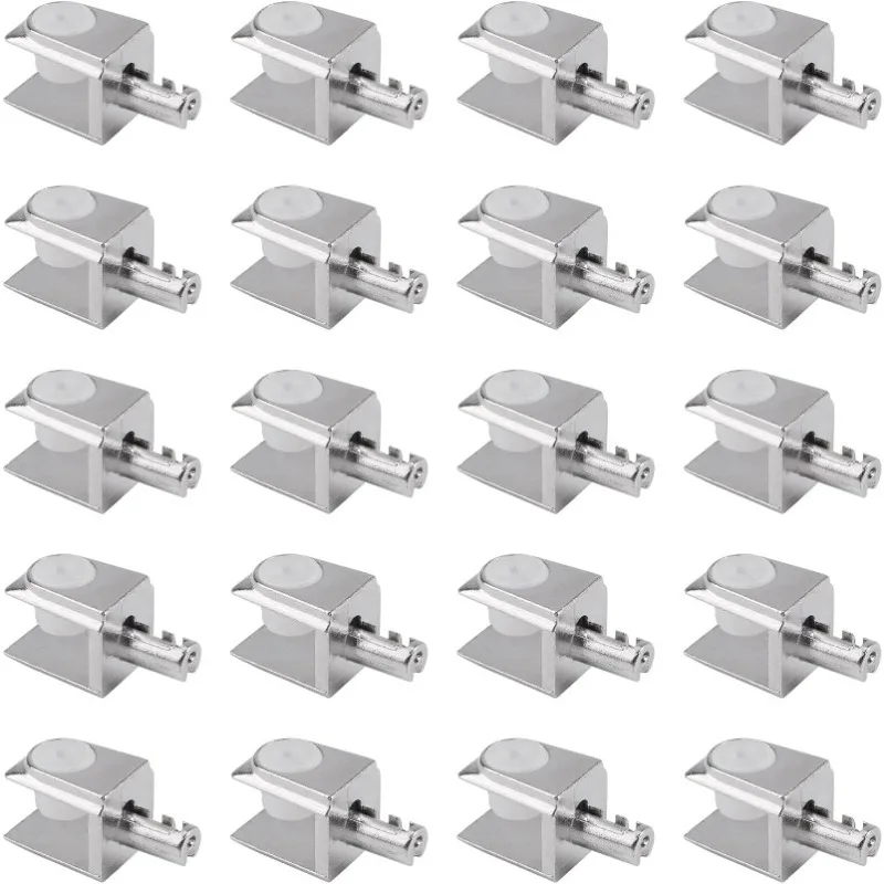 20pcs Glass Shelf Supports: Polished Chrome Zinc Alloy Adjustable Wall-Mounted Clips with Pin, Fits 5-8mm Frameless Glass