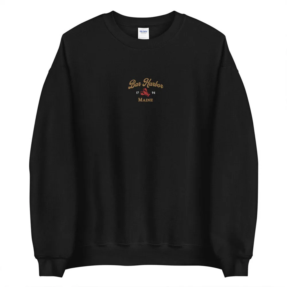 Bar Harbor Maine Sweatshirt Vintage Crewneck Embroidered Pullover Men Women Autumn Long Sleeve Loose Cotton Lobster Sweater