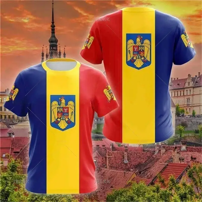 Romania Flag Men's 3D Printed T-Shirt Romania Printed Short Sleeve T-Shirt Unisex Streetwear New Fashion T-Shirt Summer Novelty