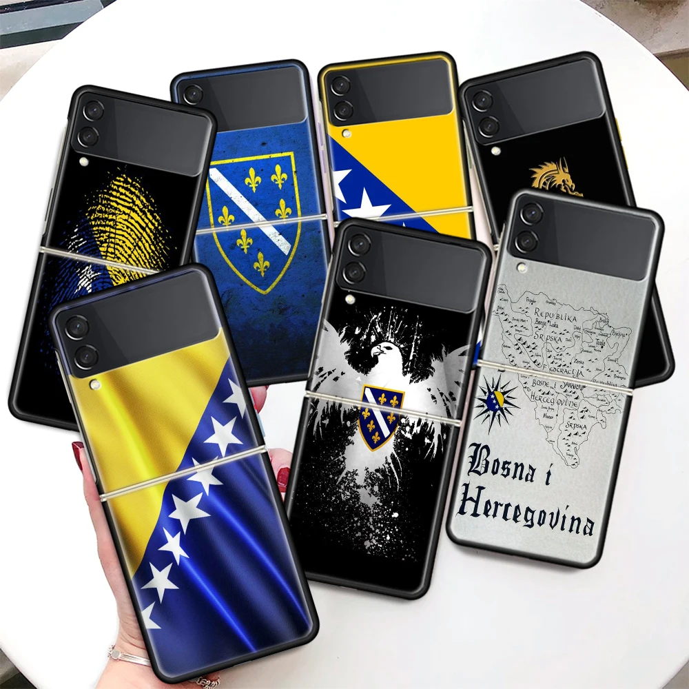 Bosnia And Herzegovina Flag For Samsung Galaxy Z Flip 6 5 4 3 5G Phone Case Black Hard Cover ZFlip 6 5 4 3 Shockproof Bumper Coq