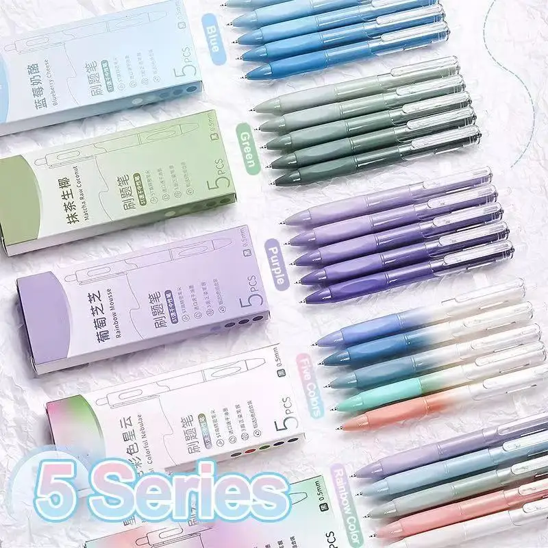 

5PCS Aesthetic Gel Pen Set, 0.5mm Quick-Dry Black Ink Pens for School Office
