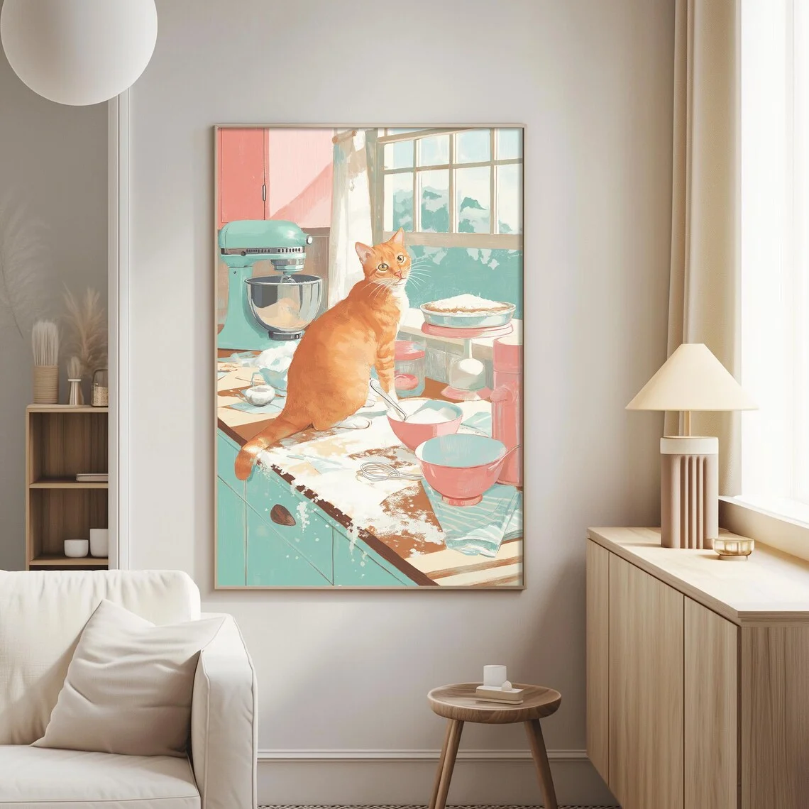 Nostalgic Fast Food Still Life Wall Art - Cozy Print Celebrating Simple Pleasures. The soft mint and warm red tones create a rel