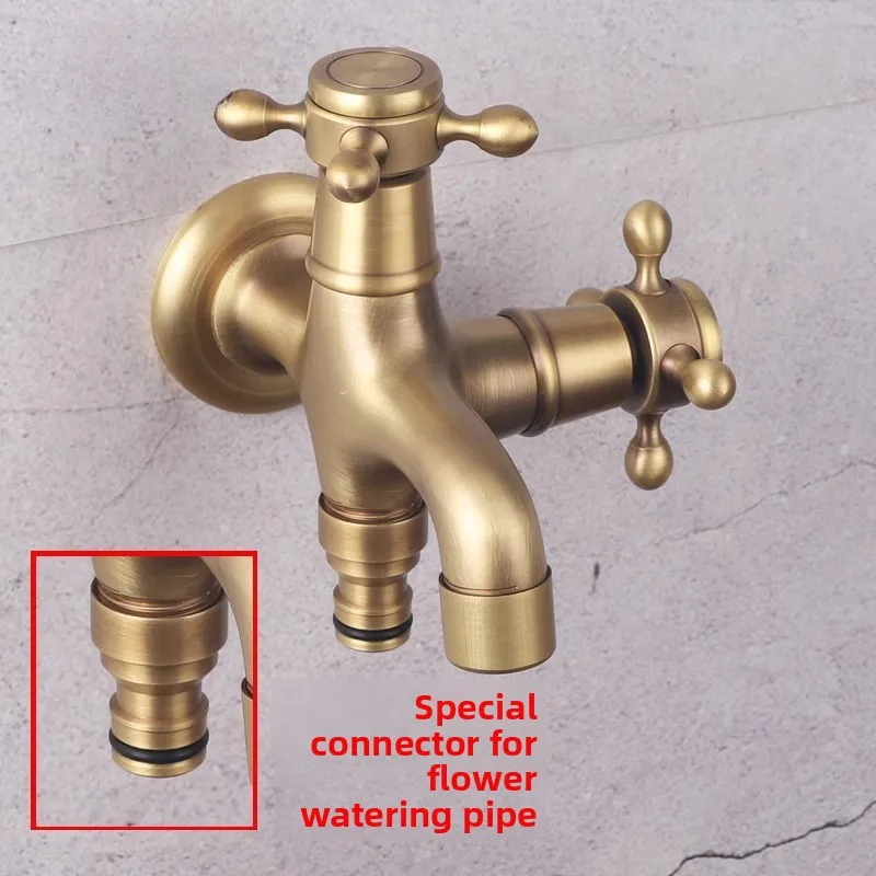 DN15 Antique All-copper Single-cold Double-use Faucet, Washing Machine Mop Pool Faucet, Multi-use One-in, Two-out Tee