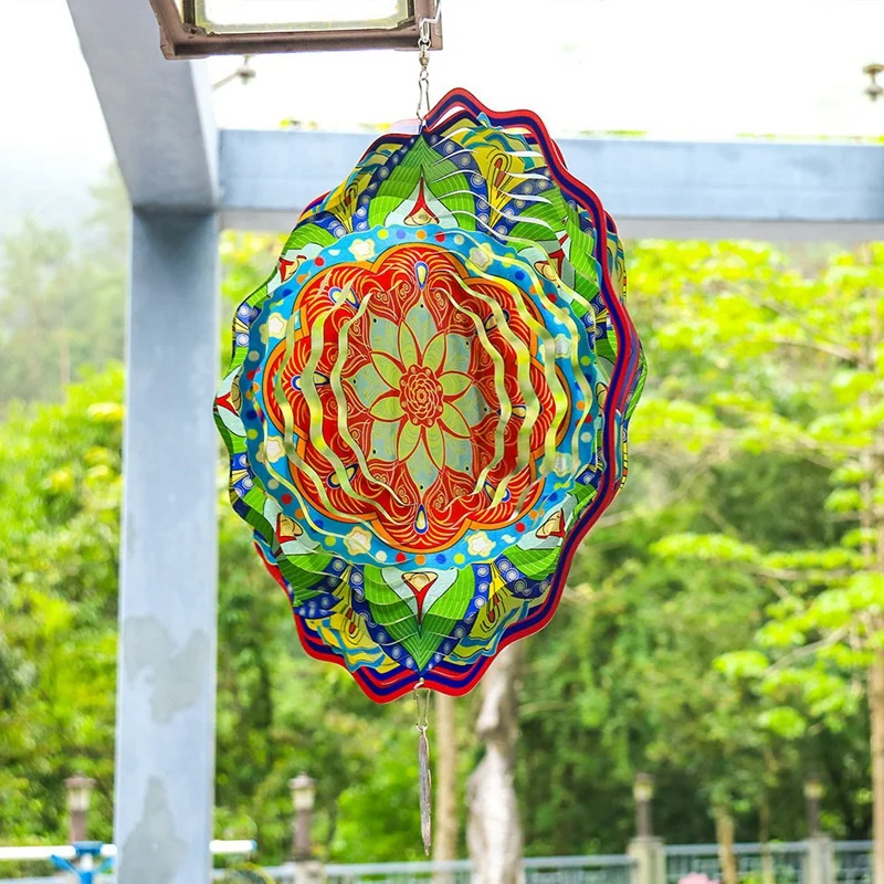 Edelstahl Wind Spinner Indoor Outdoor Garten Dekoration 11,6 Zoll mehrfarbige Mandala Wind Spinner Geschenk