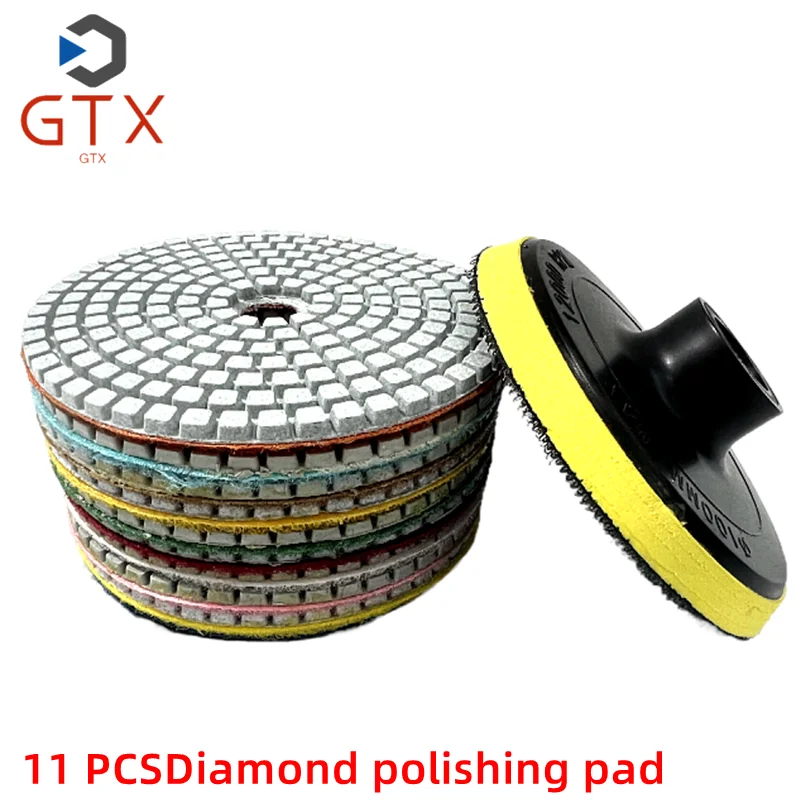 4-inch 11 piece set diamond polishing pad dry/wet grinding disc abrasive, used for grinding granite, marble, quartz tiles, glass