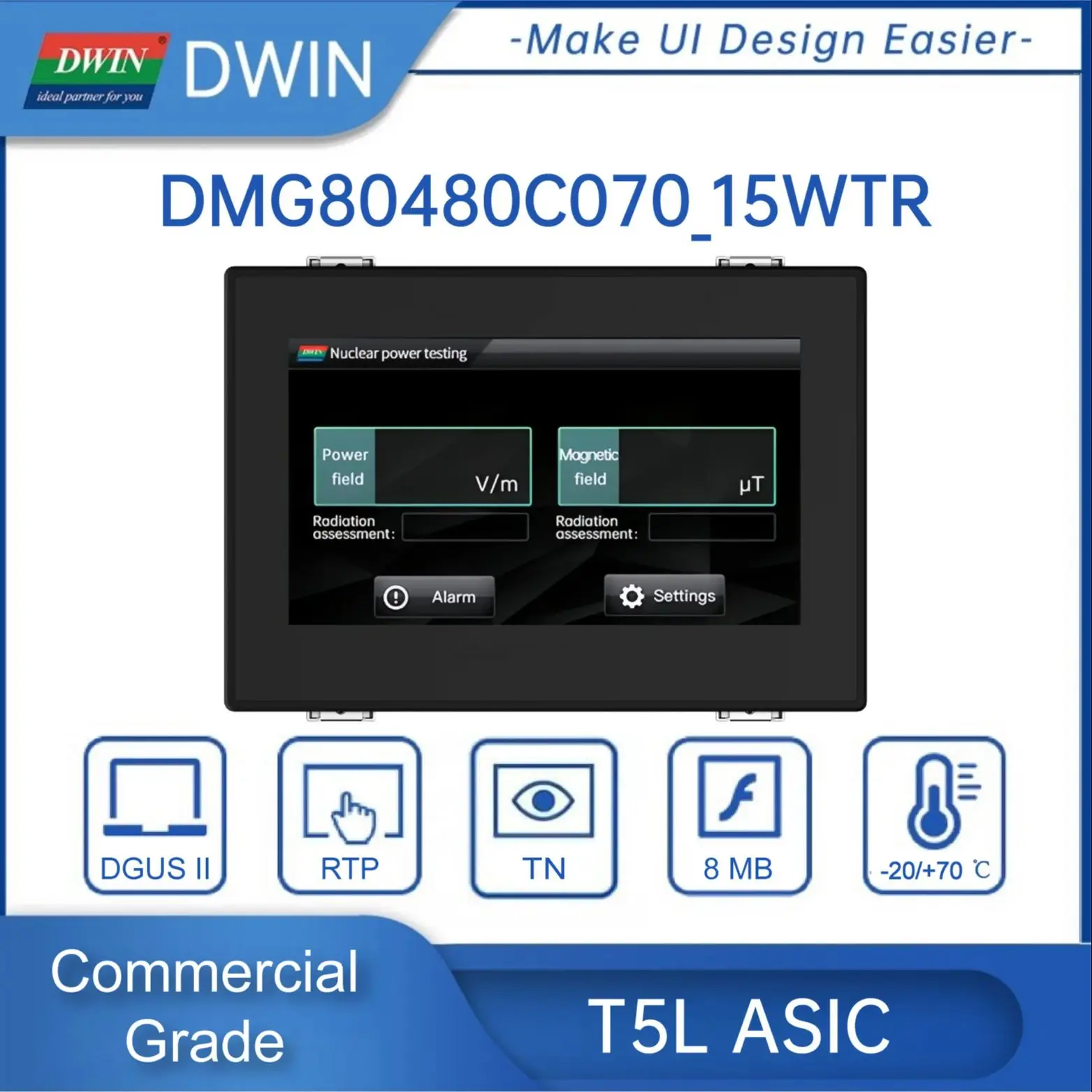 Dwin 7.0-Inch Uart Tft Touch Module Hmi Display 800*480 Commerciële Grade 262K Kleuren Rgb Interface TV-TN-TFT-LCD Smart Screen