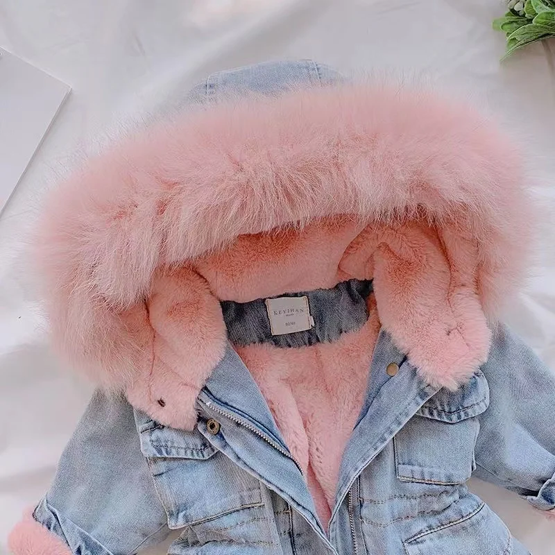 New Fashion Children Winter Jacket Girl Winter Coat Kids Warm Thick Fur Collar Hooded long down Coats For Teenage 1 2 3 4 5 6 7Y