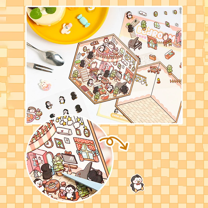 3D Sticker DIY Three-dimensional Cartoon Pocket Cabin Scene Stacking And Pasting Hand Account Cute Design Birthday Gift For Kid