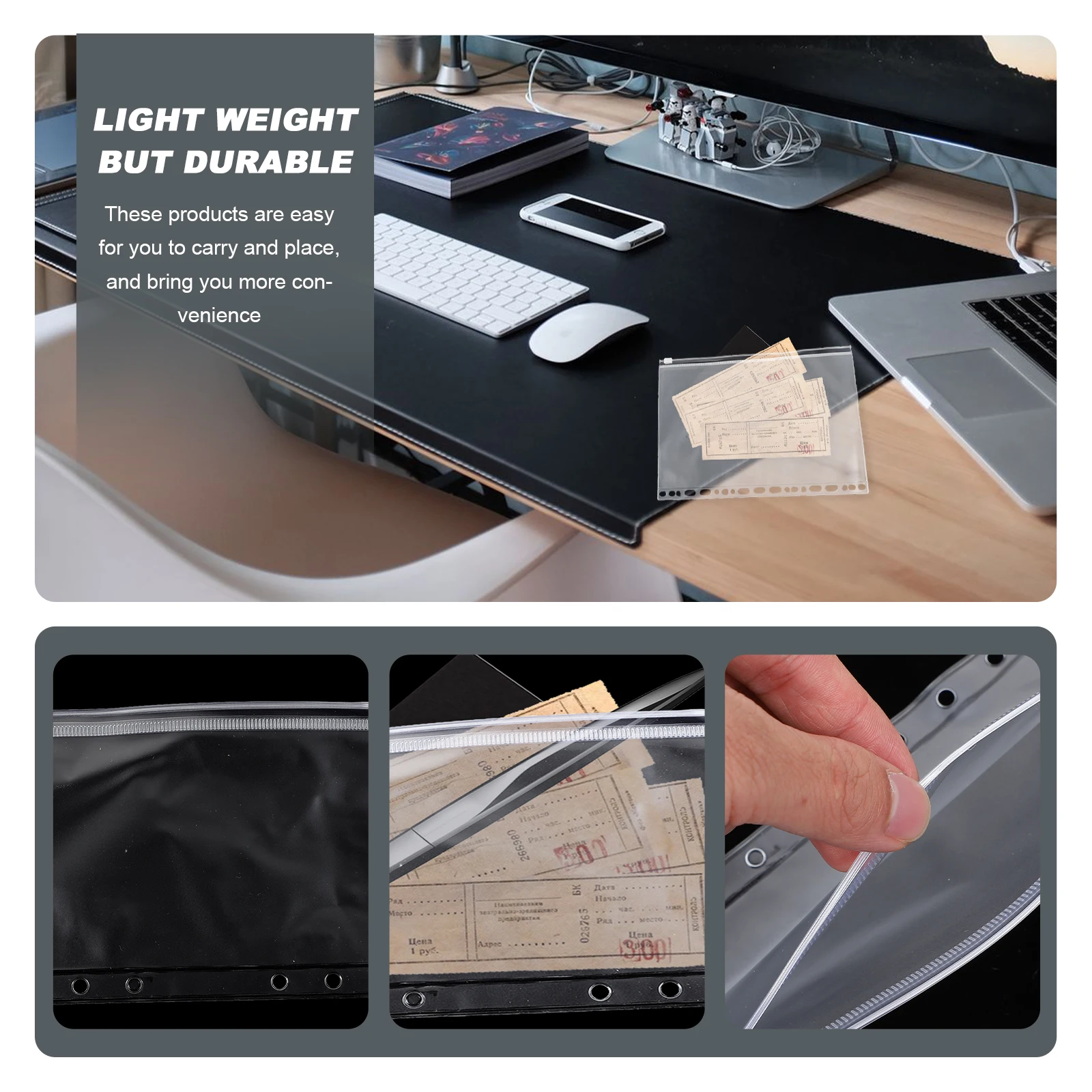 

10 pcs PVC Binder Zipper Pockets Lightweight Business Cards Name Cards Notes Receipts Tickets Storage Solutions File