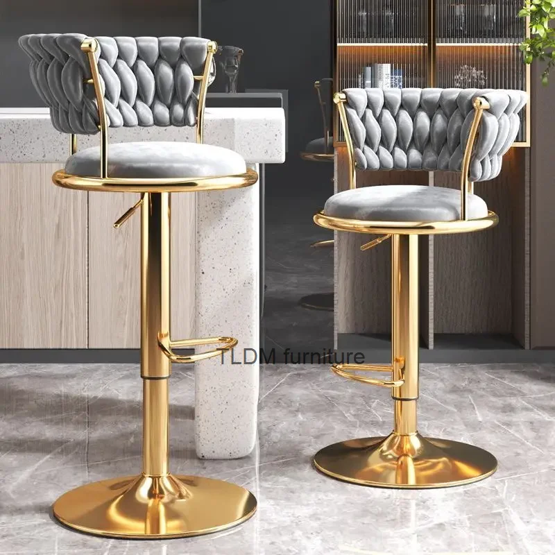 

Bar Chair High-End Light Luxury Lift Chair Living Room Stool Fashion Backrest Stool Metal Material Swivel Chair Suede Cushion