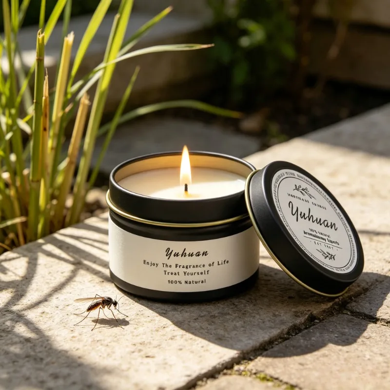 Bougie Citronnelle Anti-moustiques en Étain Noir avec Mèche en Bois, Décoration d'Intérieur de Luxe