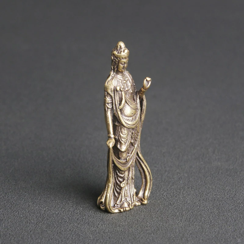 New Collectable Chinese Brass Carved Kwan-yin Guan Yin Buddha Exquisite Small Statues Home Decoration Knickknacks