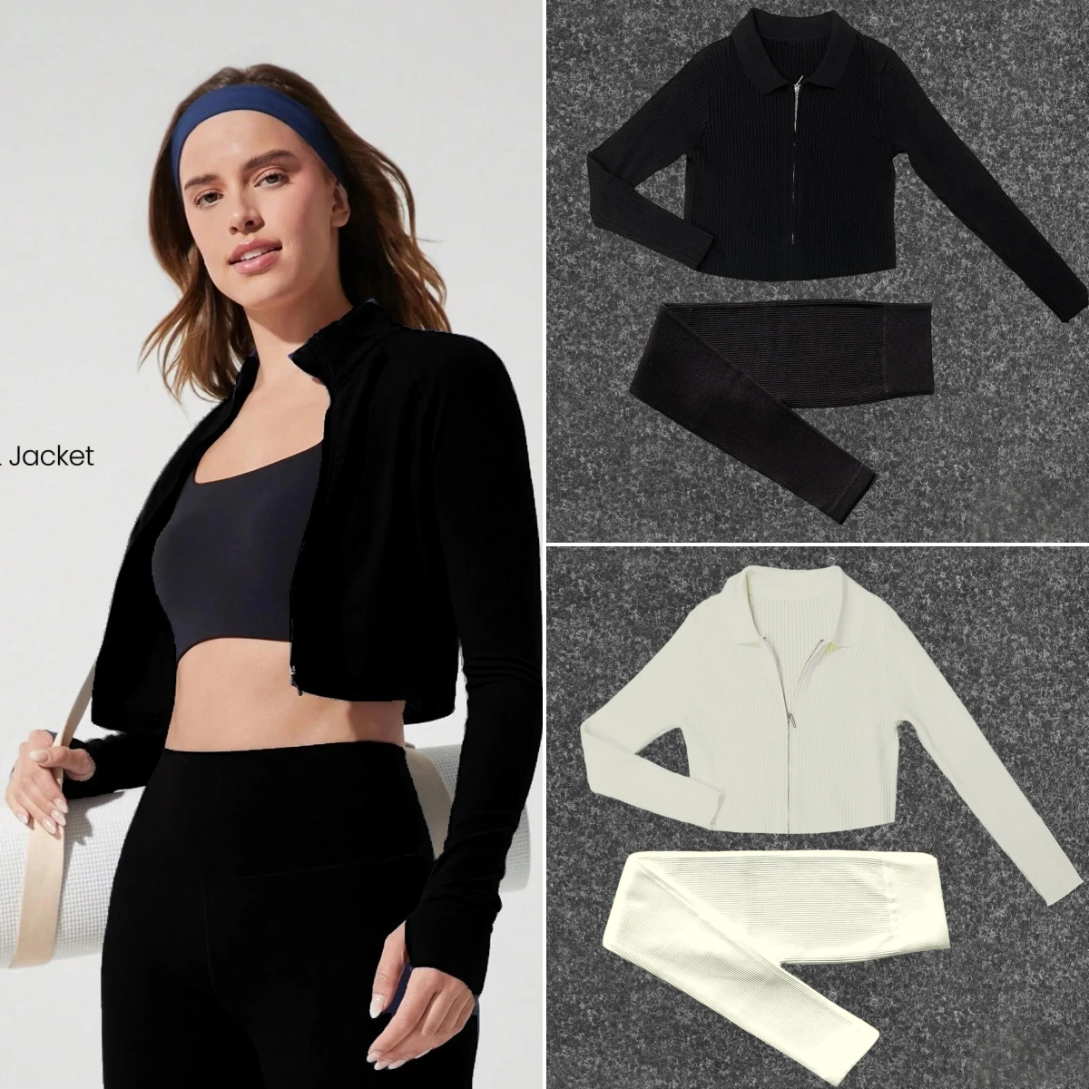 

New European and American Slim Yoga Pants Long Sleeved Two-piece Set Knitted Waist Exposed Long Sleeved Seamless Slim Yoga Pants