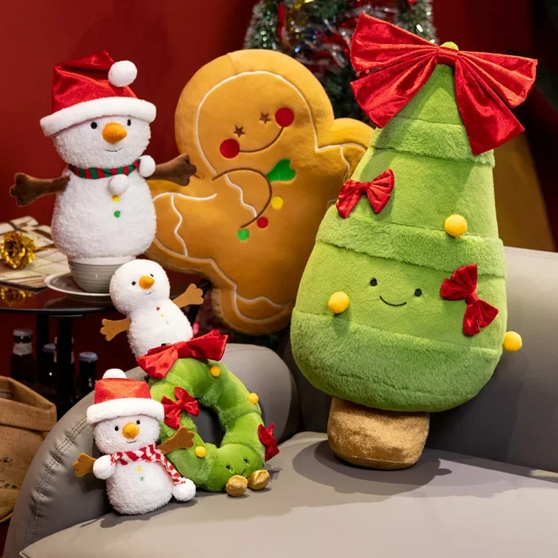 Christmas Tree Cuddly Cushion Stuffed Cute Cartoon Snowman Santa Ginger Bread Home Deocr Holiday Attire Toys for Xmas