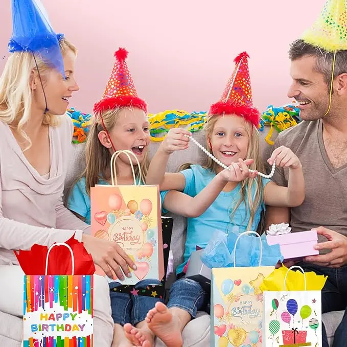 40PCS Birthday Party Kraft Paper Bags Wholesale Gift Gift Packaging Bags Cartoon Customizable Shopping Tote Bags