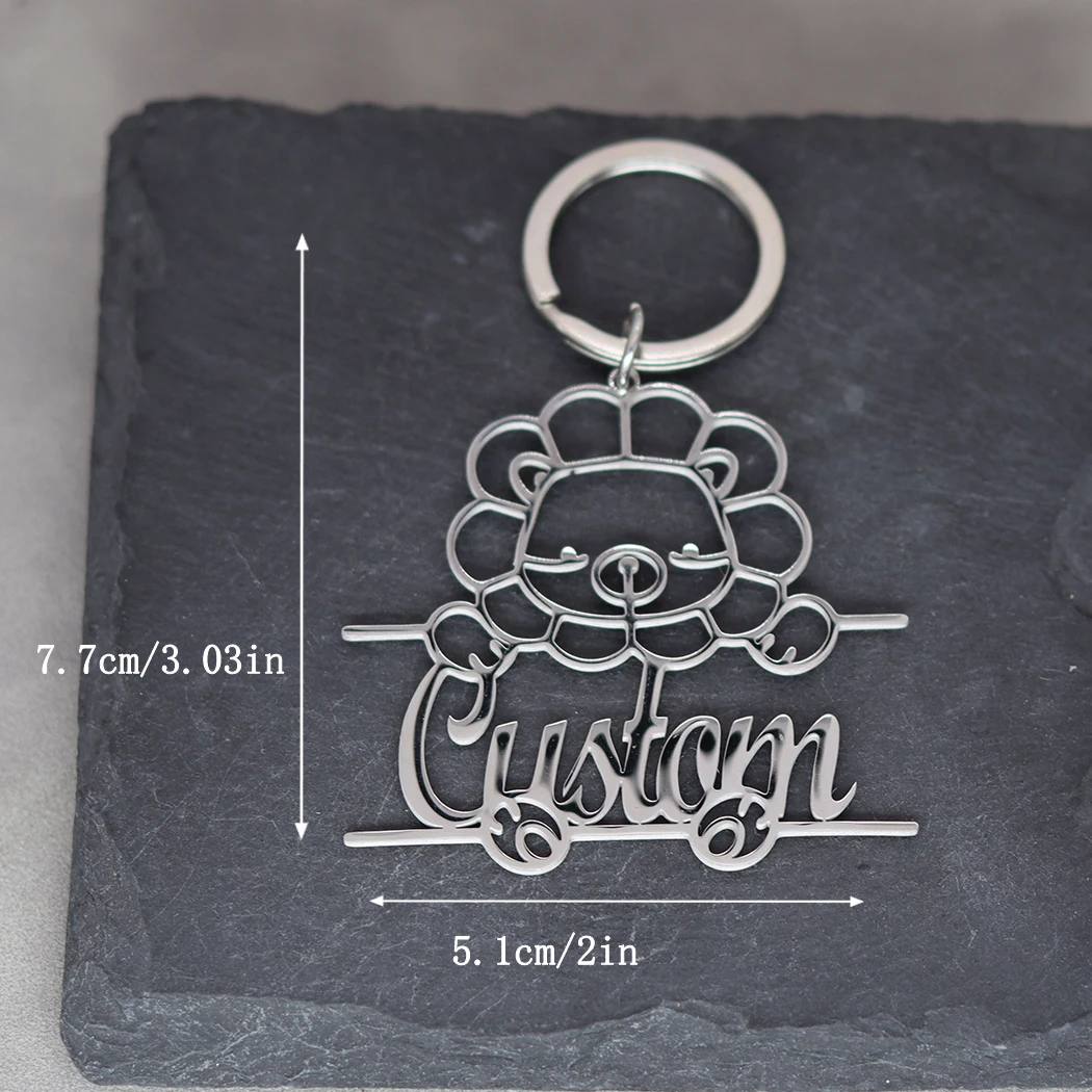 Personalized Stylish Lion Pendant Customized Engrave Name Keychain Men Women Car Keyring Stainless Steel Jewelry Souvenir Gift