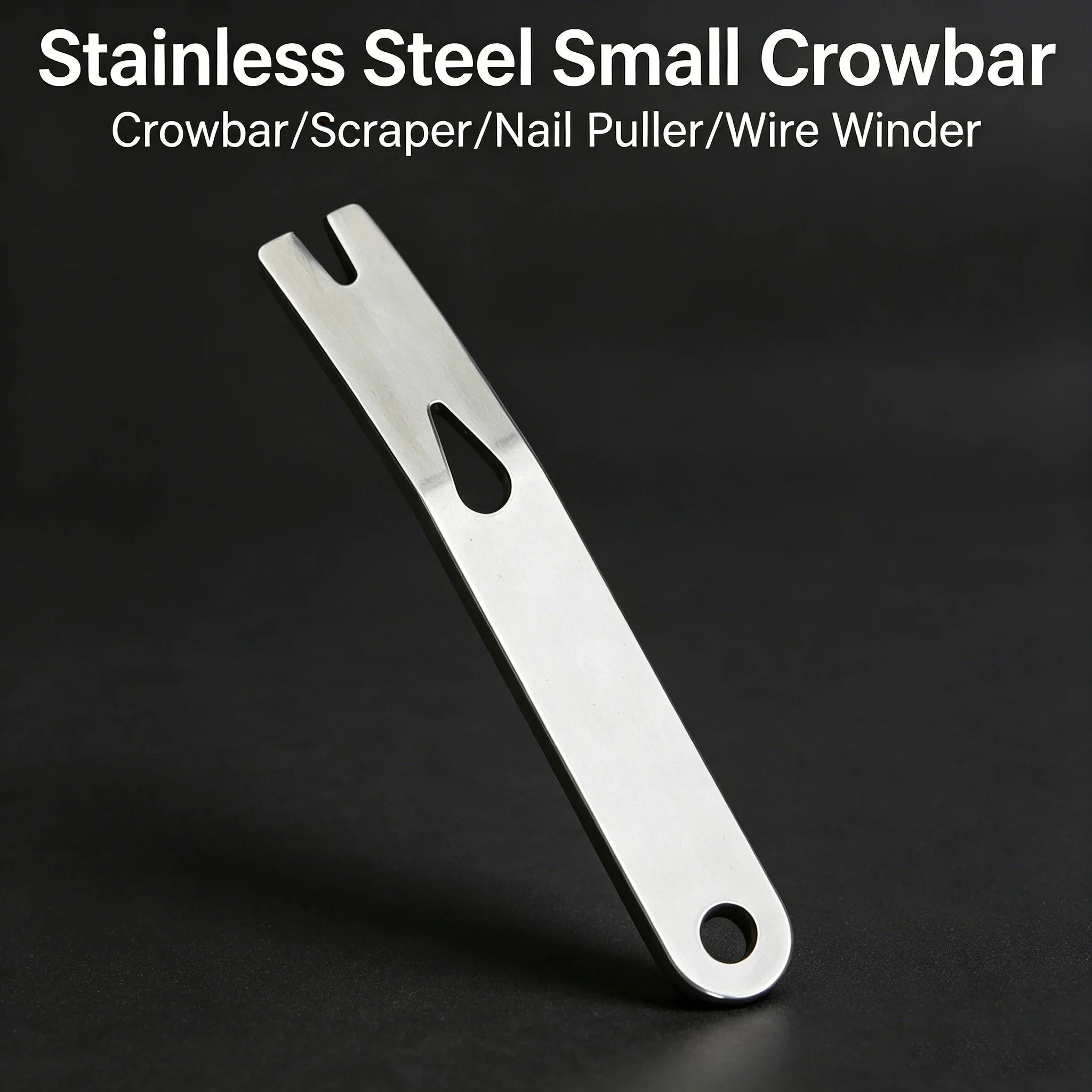 Stainless Steel Multi-Function Mini Pry Bar - EDC Tool with Crank Scraper, Line Winder, Nail Puller & Bottle Opener for Camping